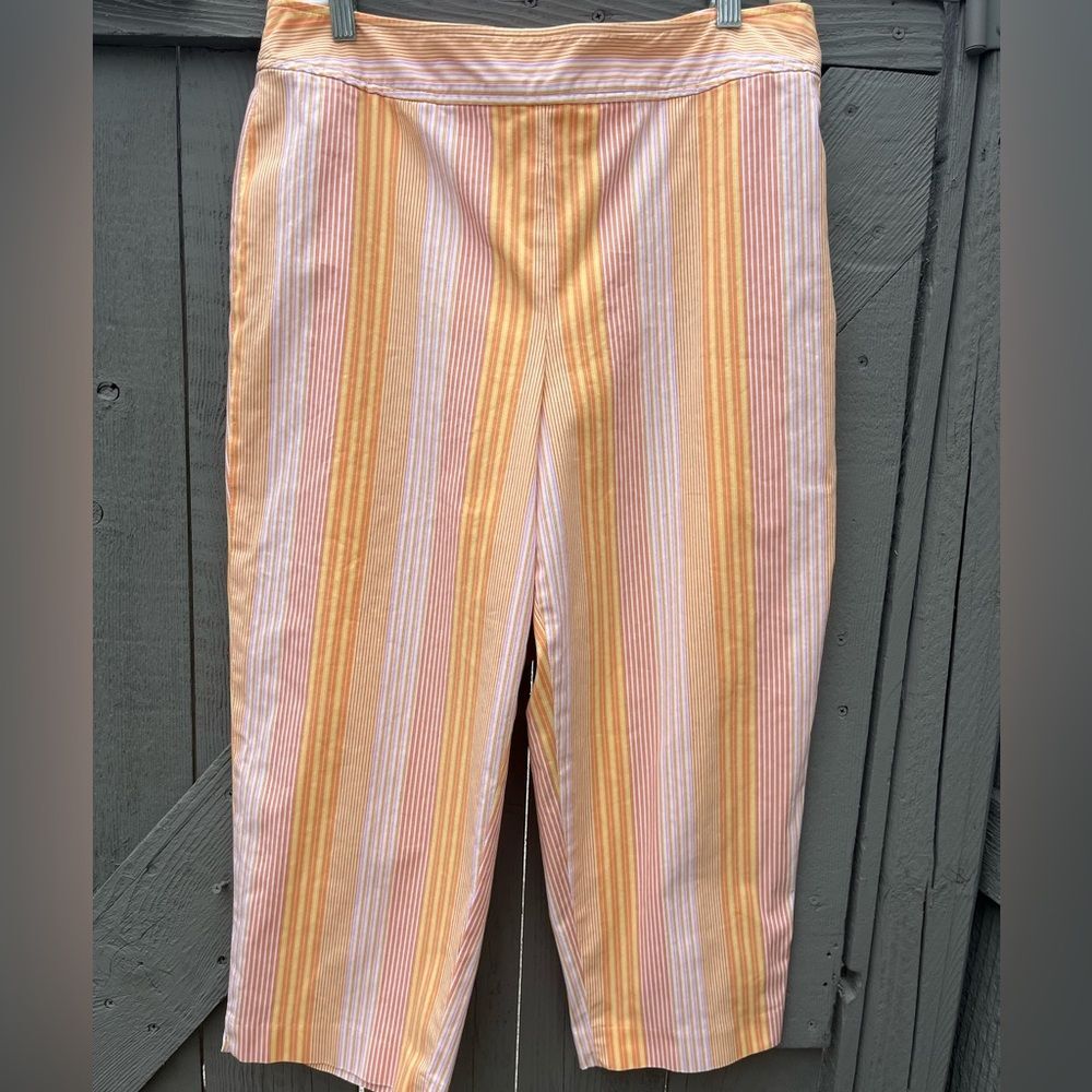 Talbots Relaxed Fit Cropped Pants Summer Vacation Orange Stripes Size 14